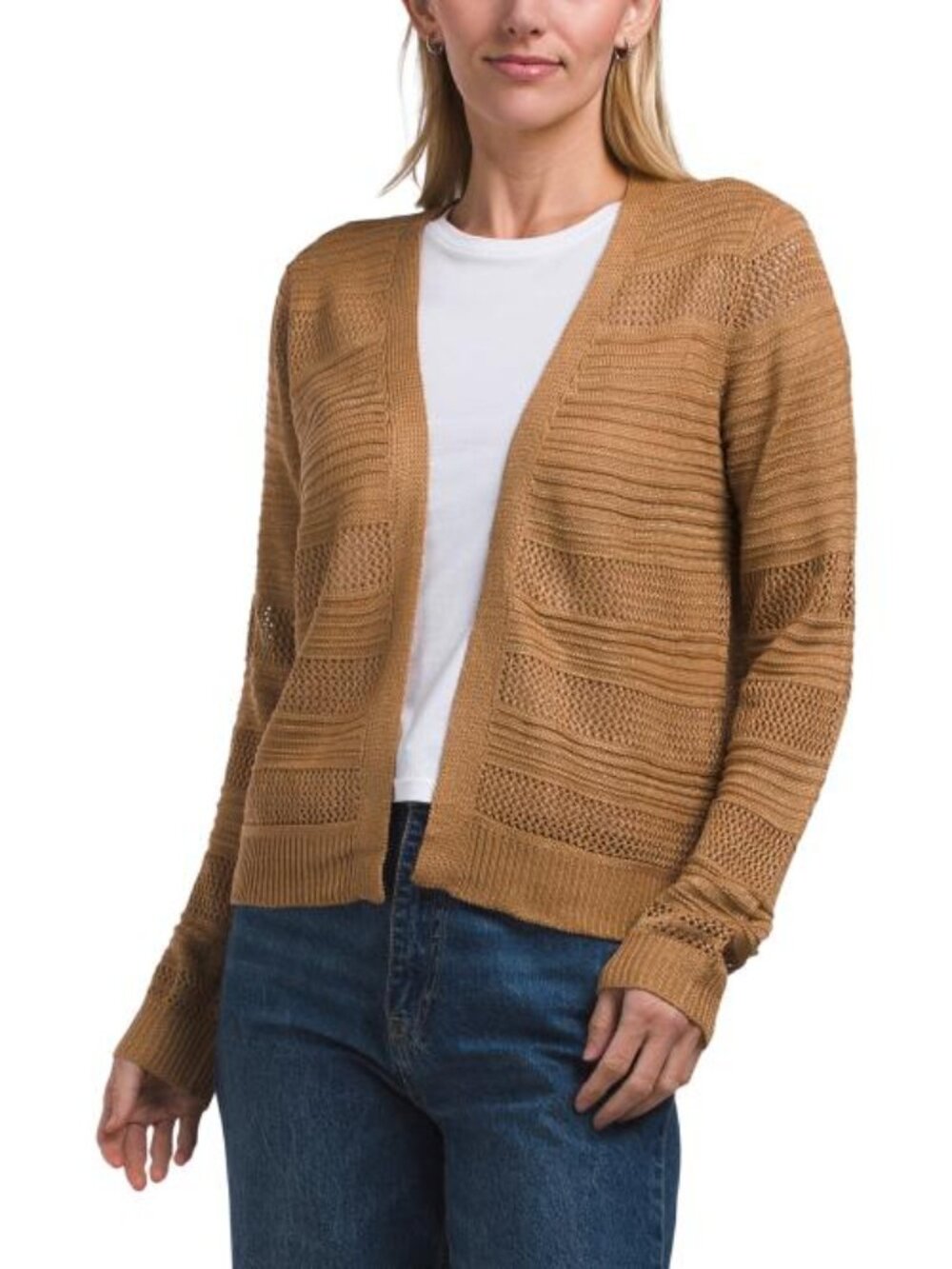 BADGLEY MISCHKA Metallic Long Sleeve Mixed Stitch Shrug